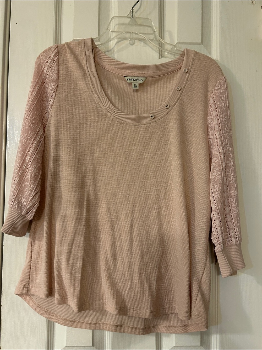 FRYE AND CO. Blush Lace-Sleeve Scoop Neck Top